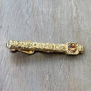 Swank Vintage Hammered Gold & Rhinestone Tie Clip